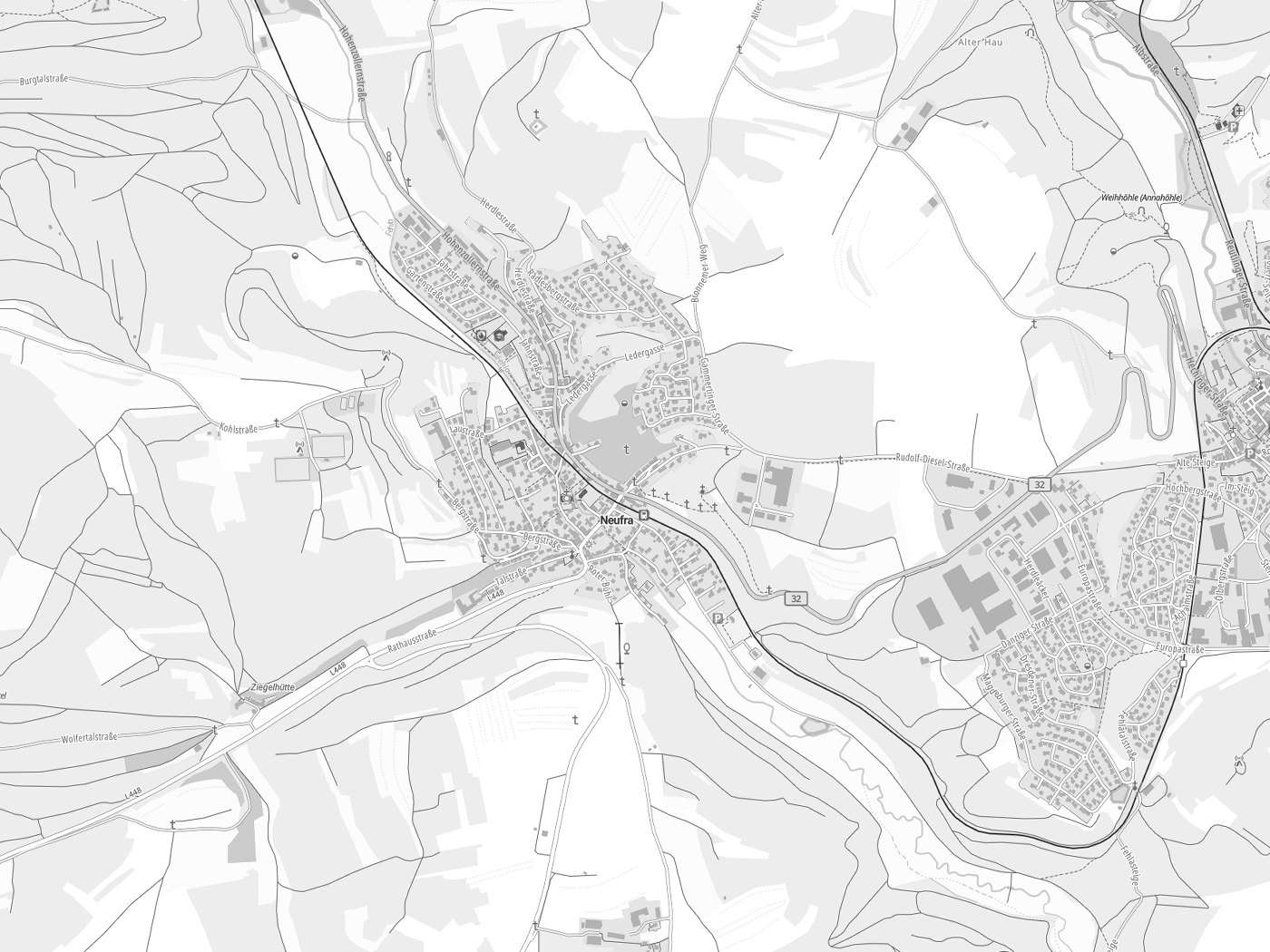 Kartenausschnitt Neufra mit Gewässern