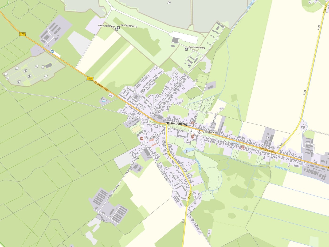 Kartenausschnitt Neuhardenberg mit Gewässern