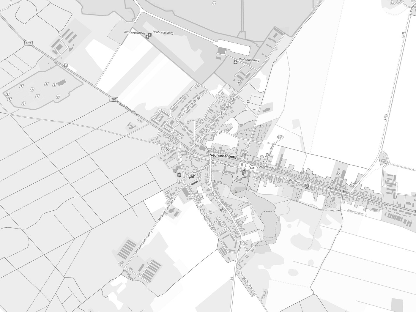 Kartenausschnitt Neuhardenberg mit Gewässern
