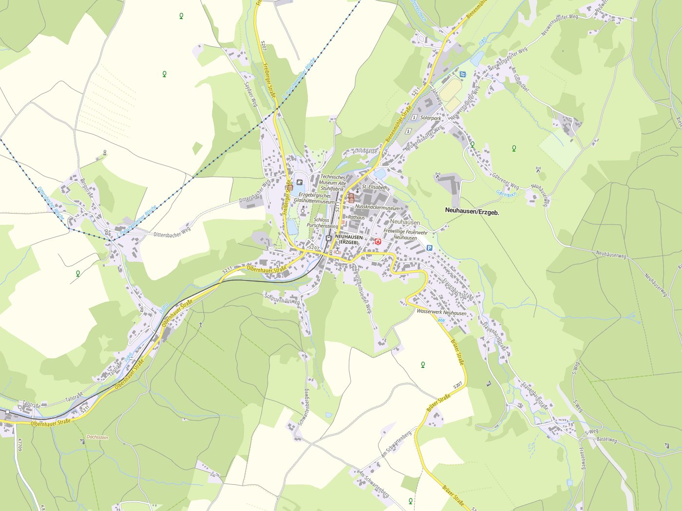Kartenausschnitt Neuhausen/Erzgeb. mit Gewässern
