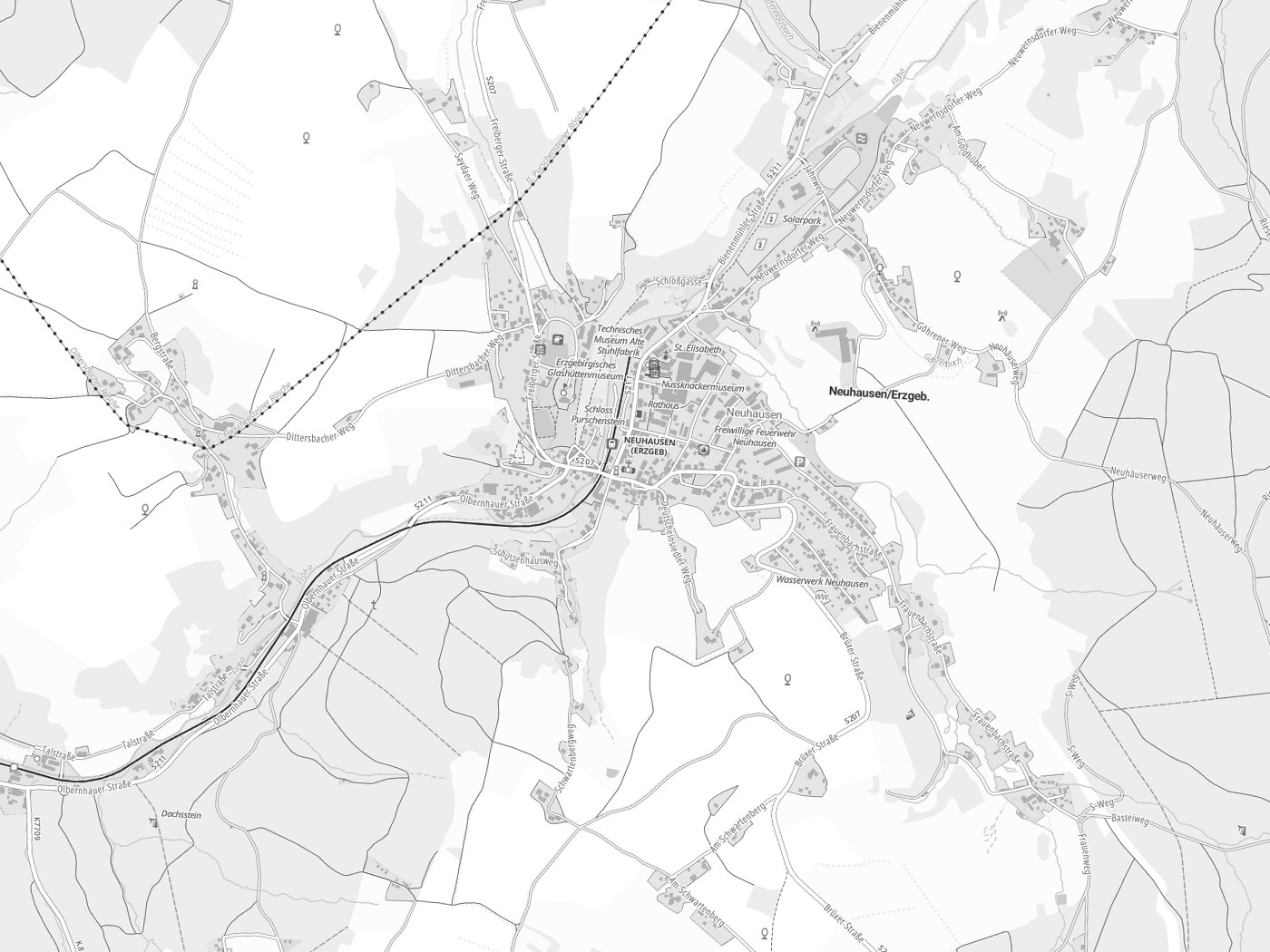 Kartenausschnitt Neuhausen/Erzgeb. mit Gewässern