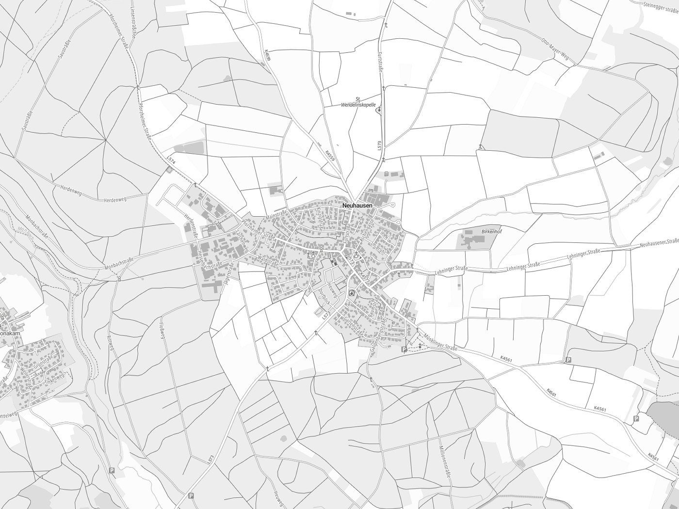 Kartenausschnitt Neuhausen mit Gewässern