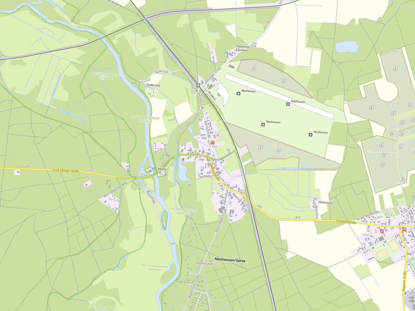 Kartenausschnitt Neuhausen/Spree / Kopańce/Sprjewja mit Gewässern