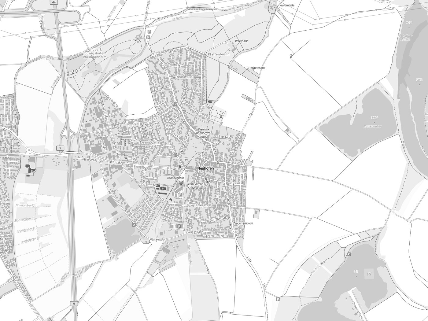 Kartenausschnitt Neuhofen mit Gewässern