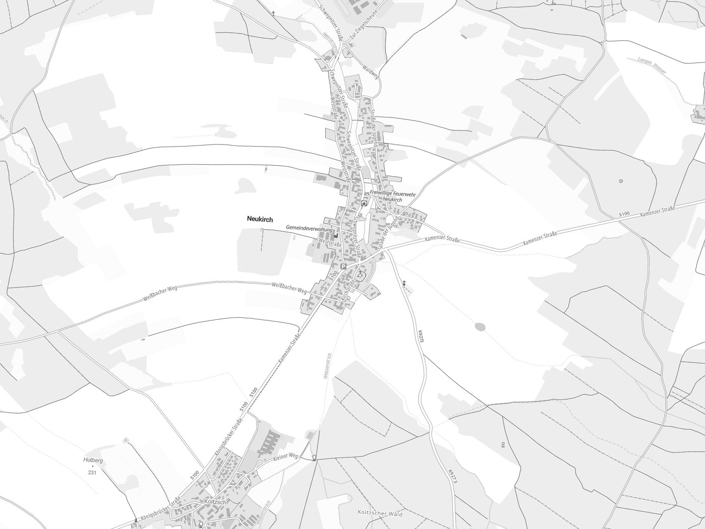 Kartenausschnitt Neukirch mit Gewässern