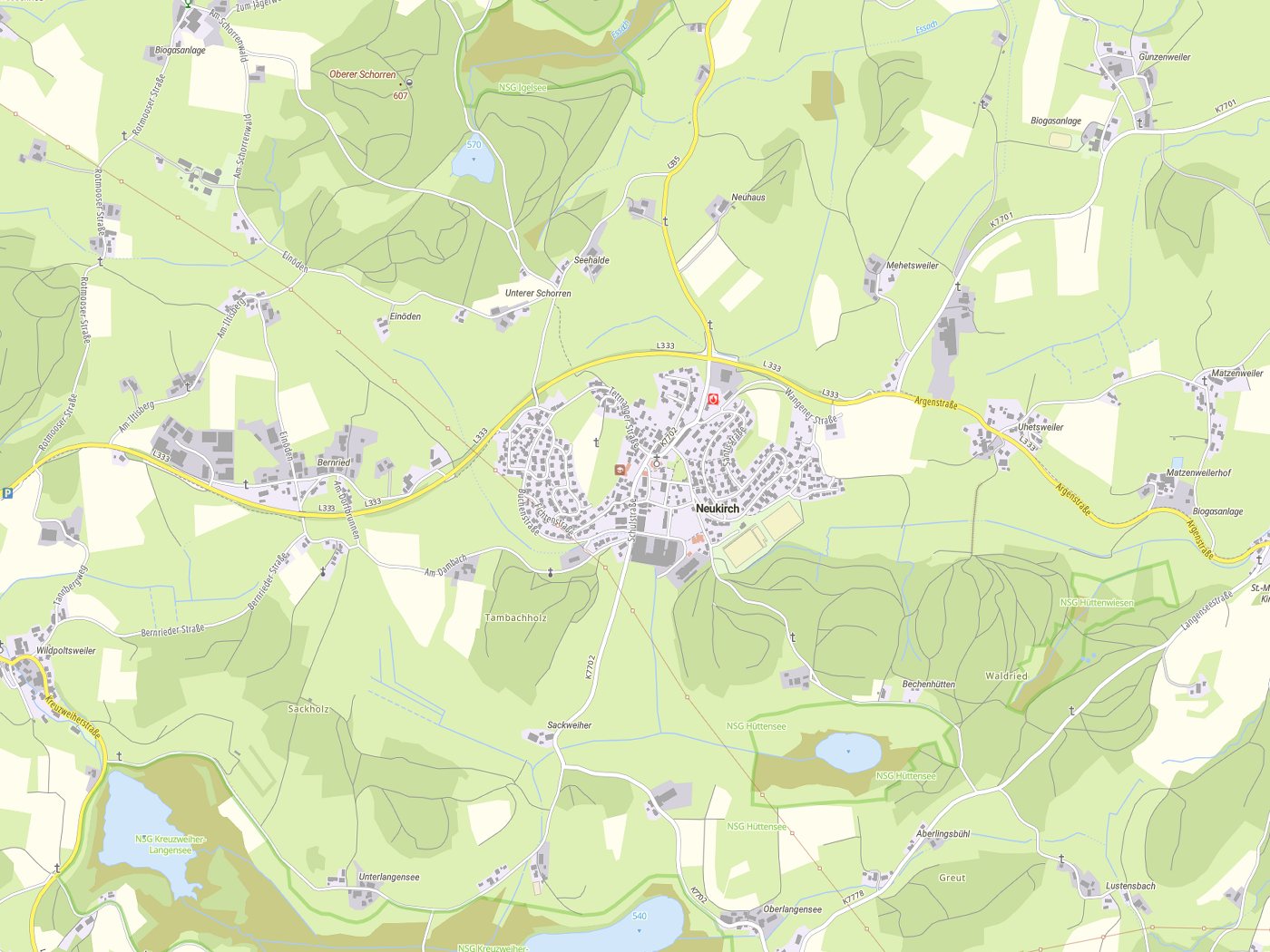 Kartenausschnitt Neukirch mit Gewässern