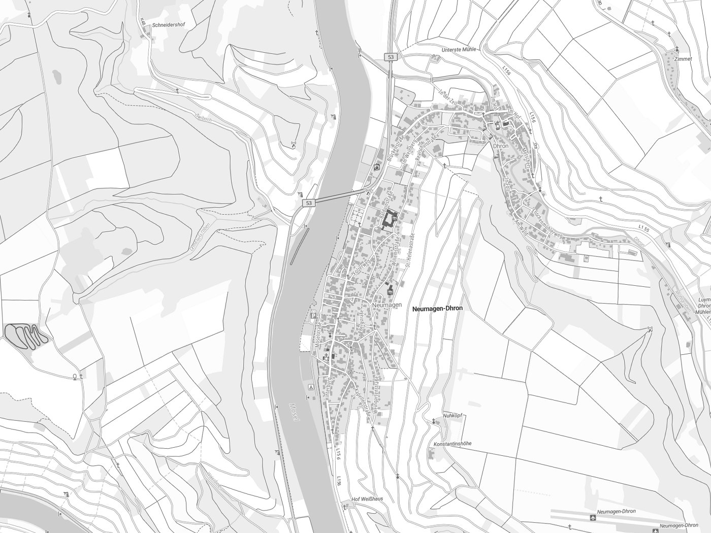 Kartenausschnitt Neumagen-Dhron mit Gewässern