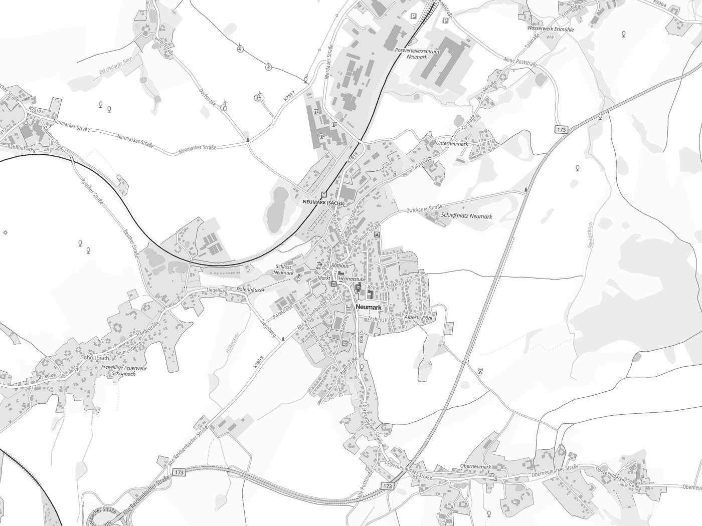 Kartenausschnitt Neumark mit Gewässern