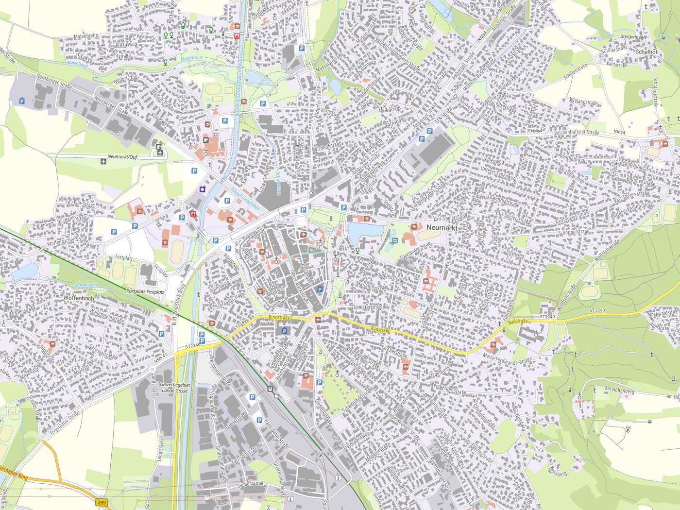Kartenausschnitt Neumarkt in der Oberpfalz mit Gewässern
