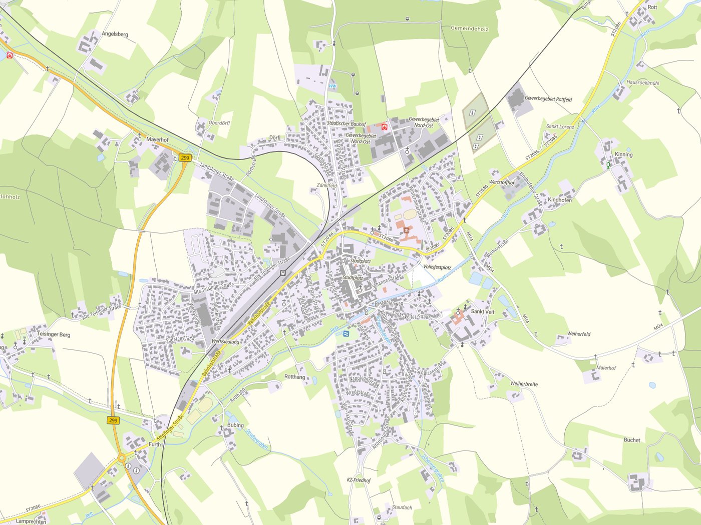 Kartenausschnitt Neumarkt-Sankt Veit mit Gewässern