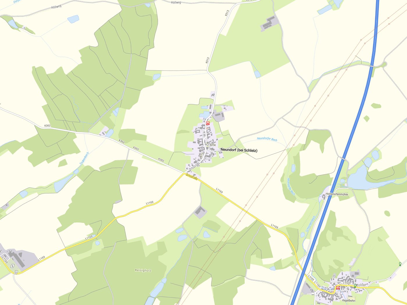 Kartenausschnitt Neundorf (bei Schleiz) mit Gewässern