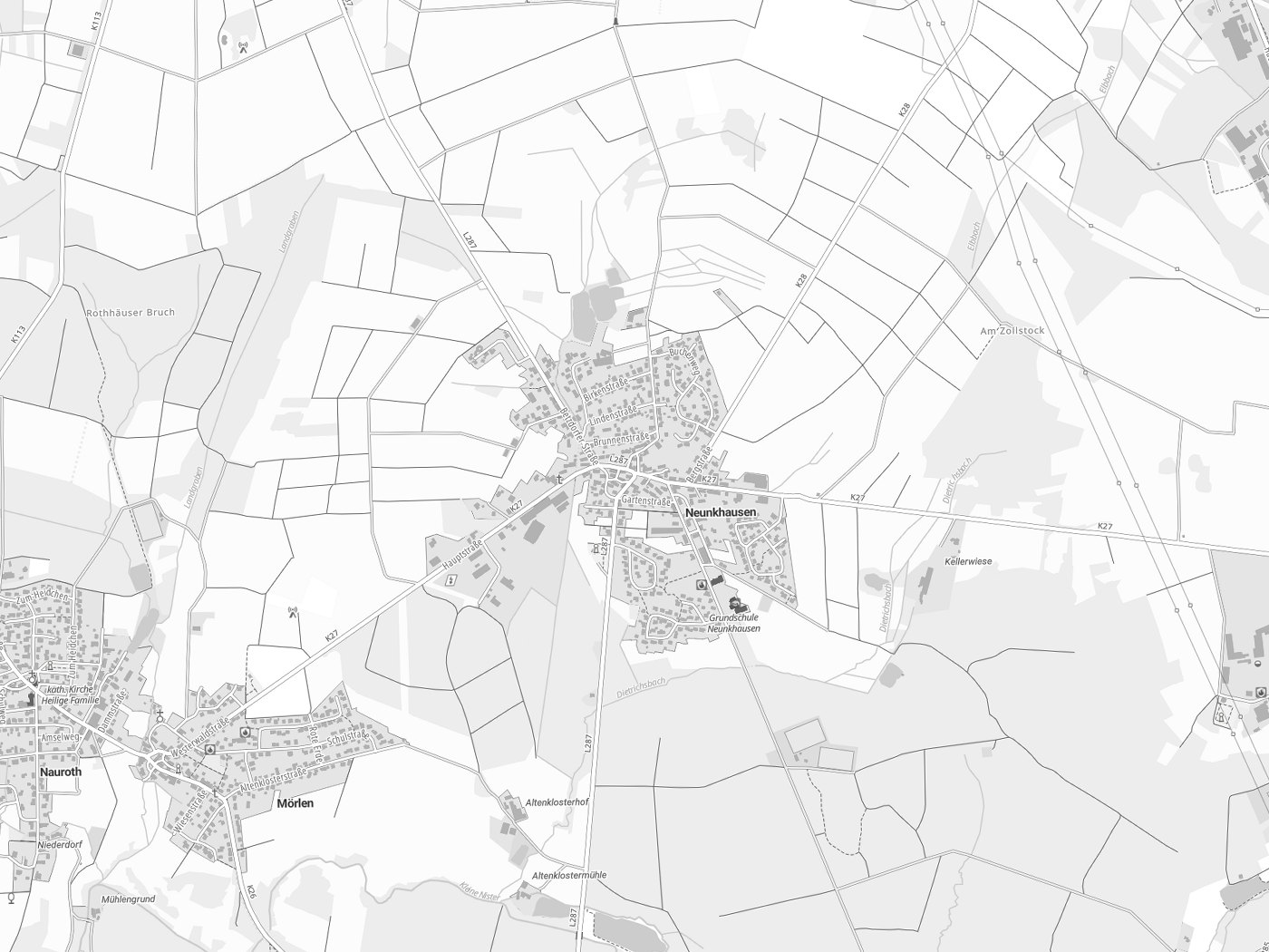 Kartenausschnitt Neunkhausen mit Gewässern