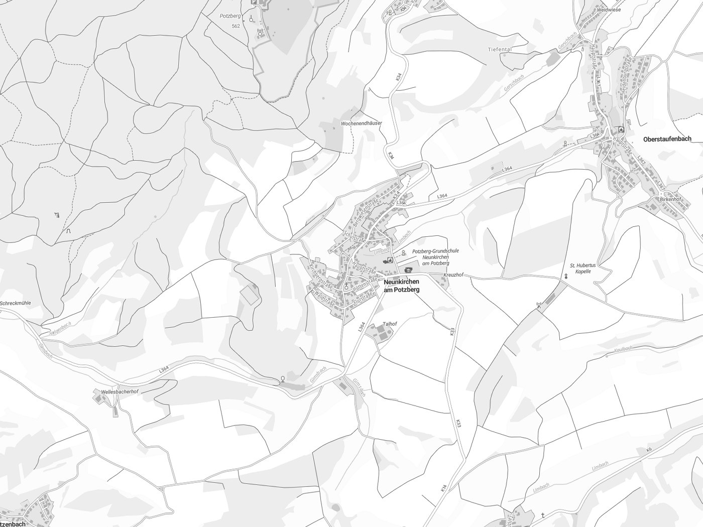 Kartenausschnitt Neunkirchen am Potzberg mit Gewässern