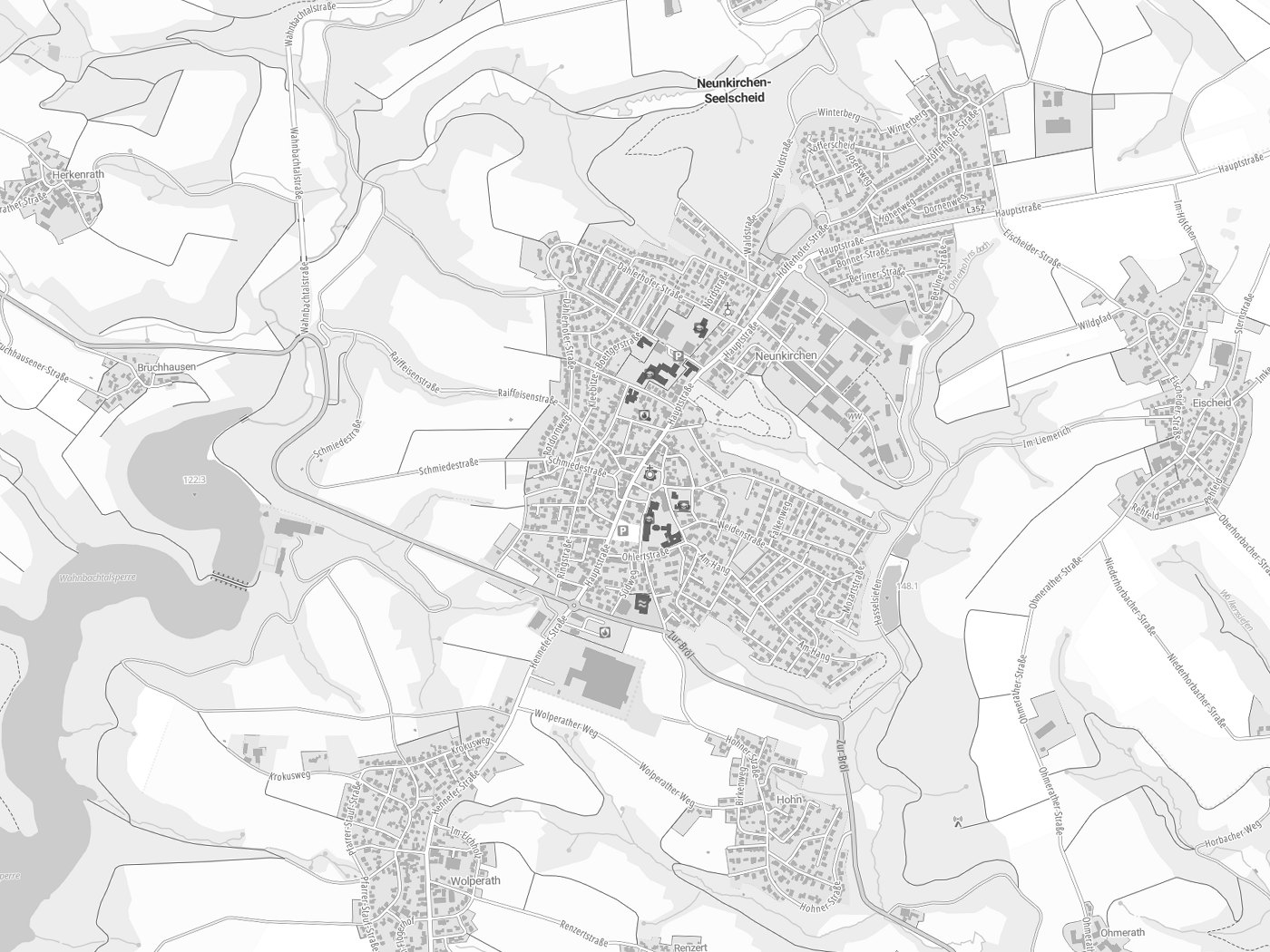 Kartenausschnitt Neunkirchen-Seelscheid mit Gewässern