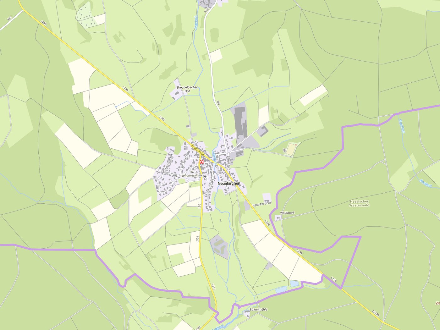 Kartenausschnitt Neunkirchen mit Gewässern