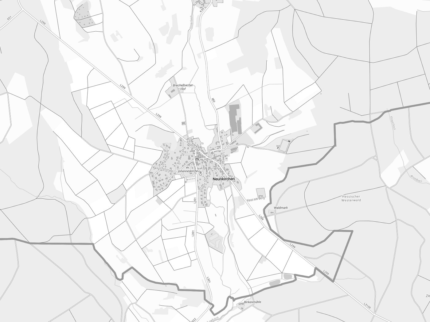 Kartenausschnitt Neunkirchen mit Gewässern