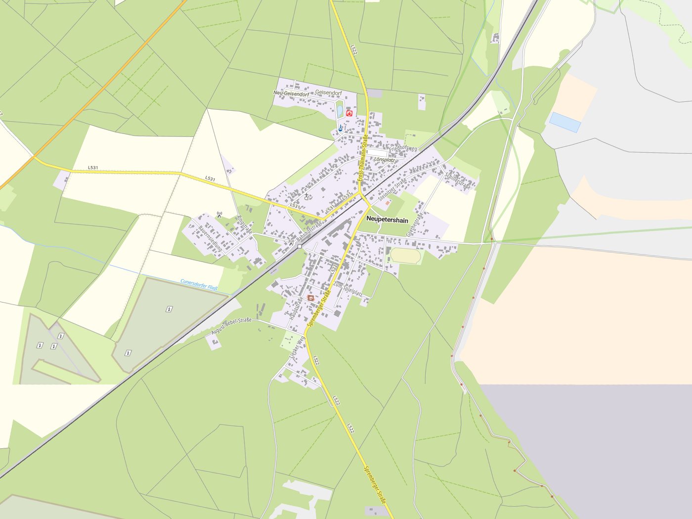 Kartenausschnitt Neupetershain/Nowe Wiki mit Gewässern