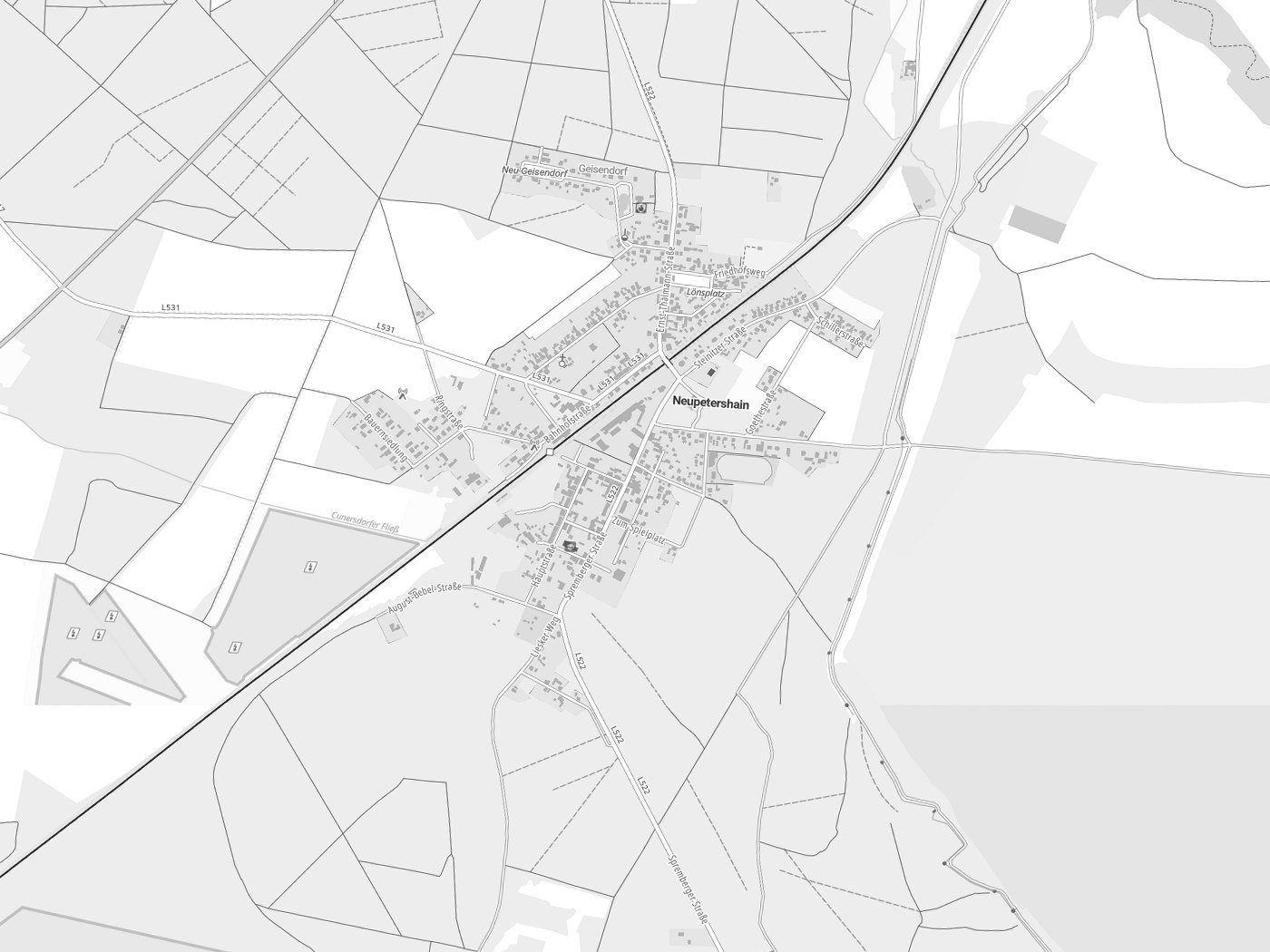 Kartenausschnitt Neupetershain/Nowe Wiki mit Gewässern