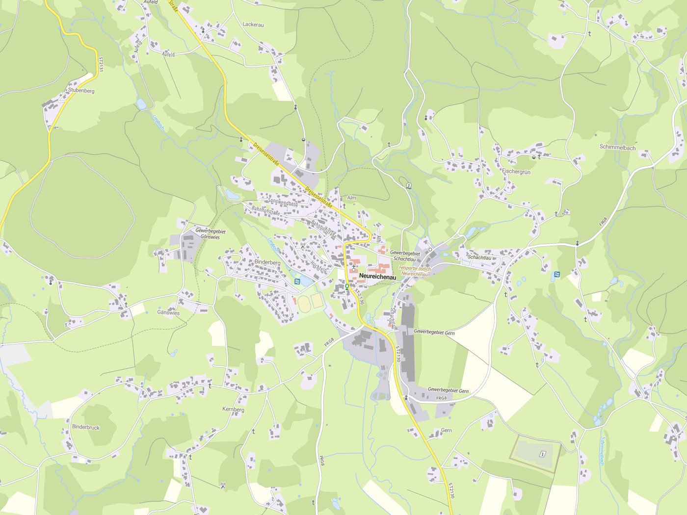 Kartenausschnitt Neureichenau mit Gewässern
