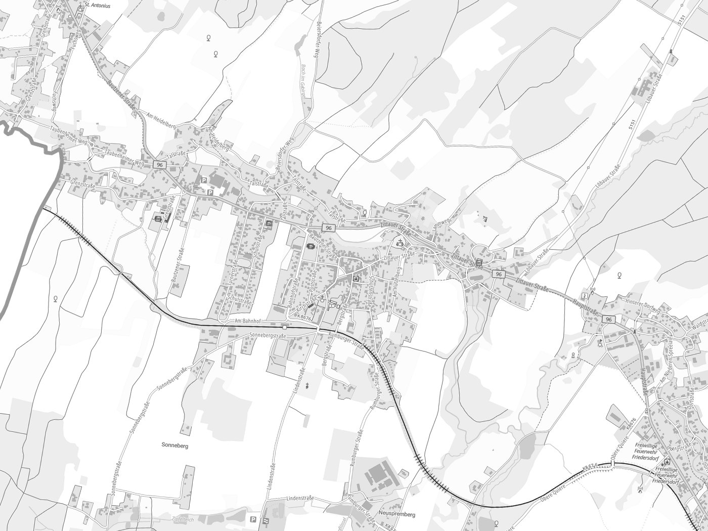 Kartenausschnitt Neusalza-Spremberg mit Gewässern