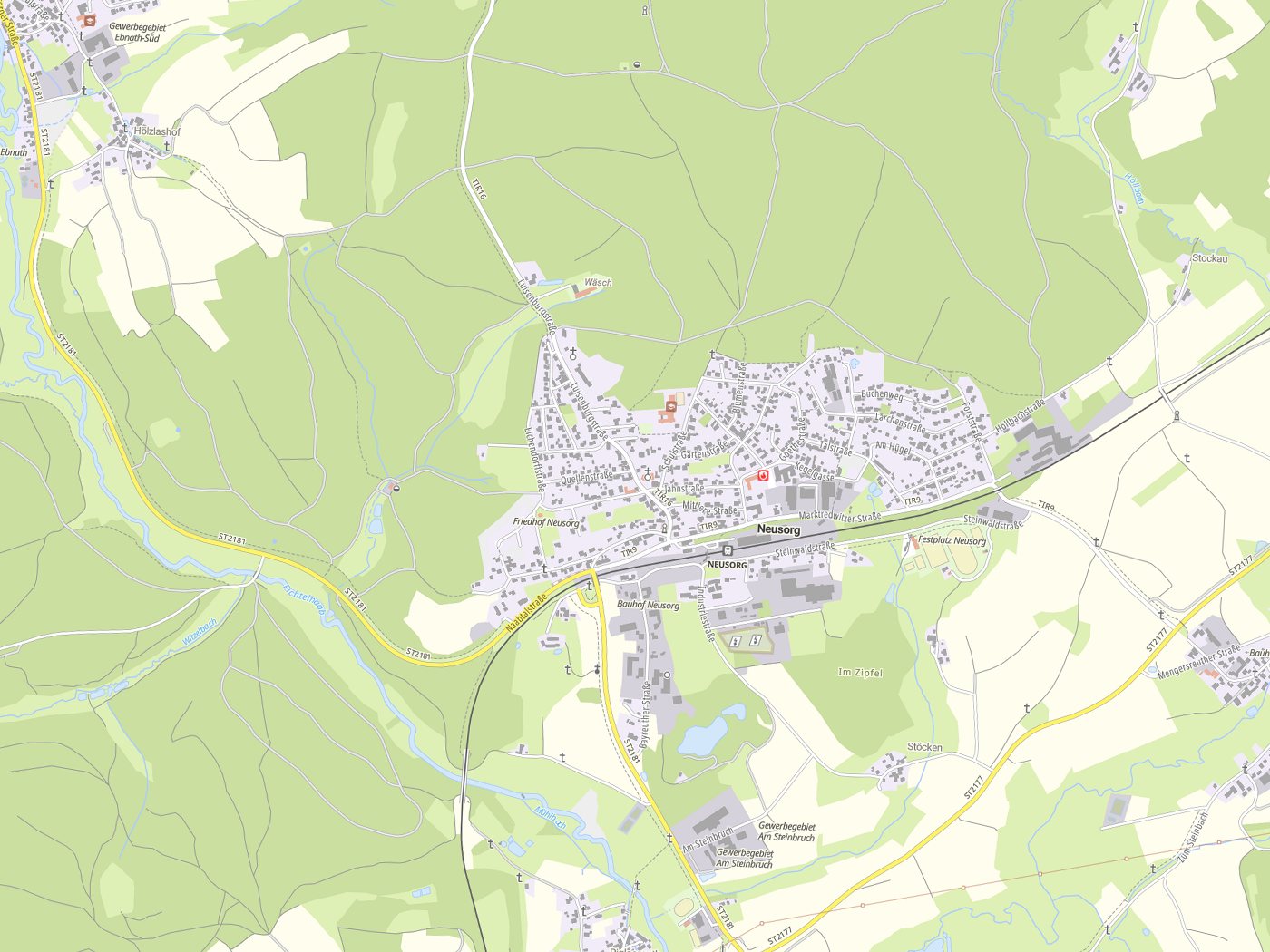 Kartenausschnitt Neusorg mit Gewässern