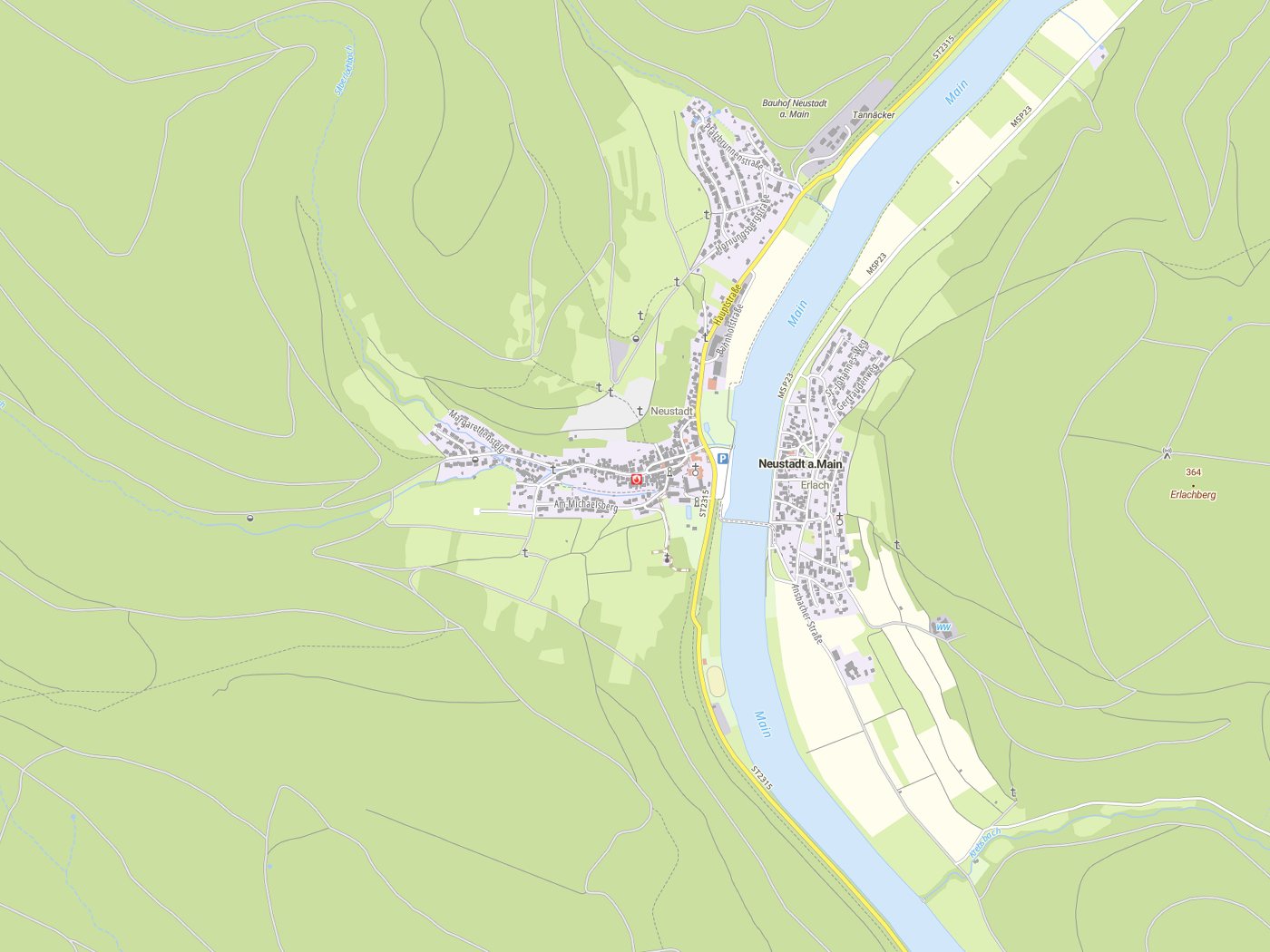 Kartenausschnitt Neustadt a.Main mit Gewässern