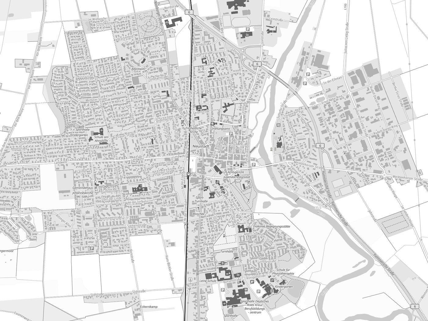 Kartenausschnitt Neustadt am Rübenberge mit Gewässern