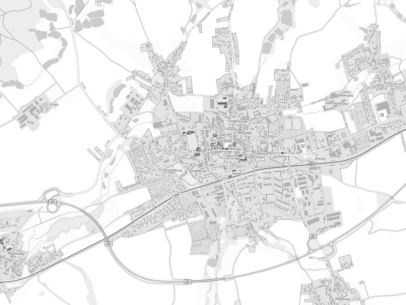 Kartenausschnitt Neustadt an der Orla mit Gewässern