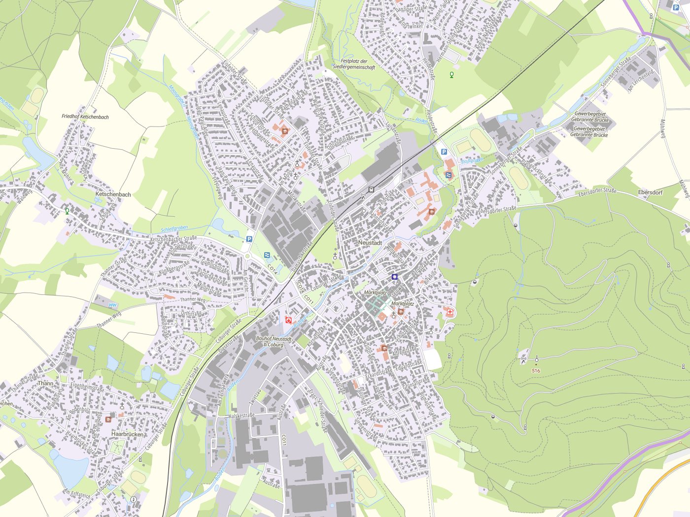 Kartenausschnitt Neustadt bei Coburg mit Gewässern