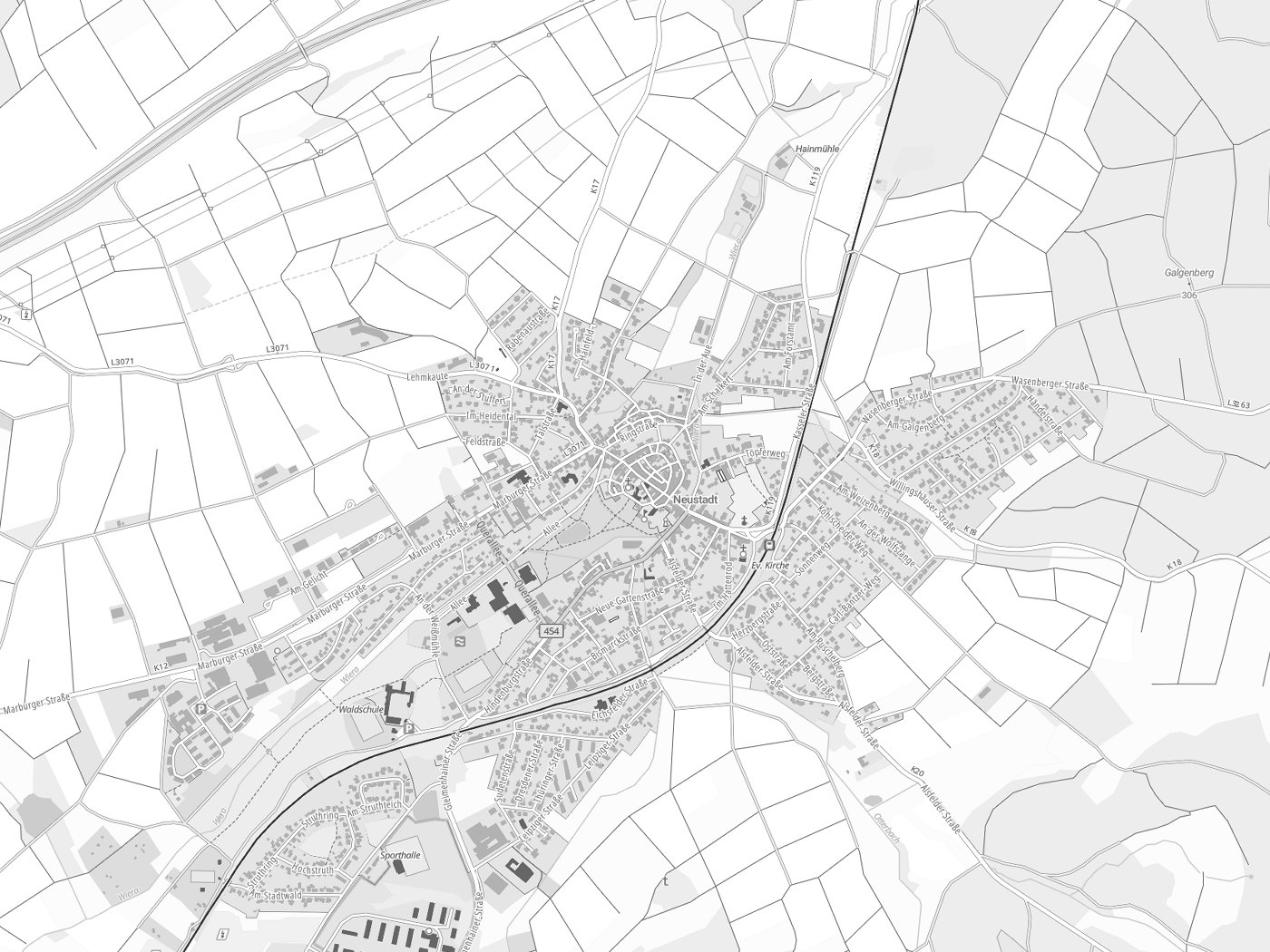 Kartenausschnitt Neustadt (Hessen) mit Gewässern