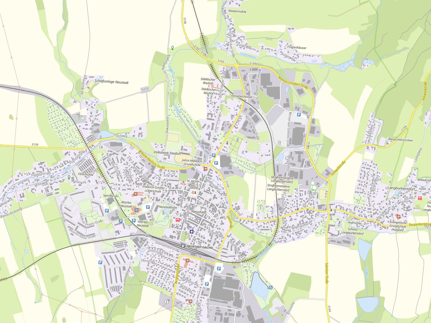 Kartenausschnitt Neustadt in Sachsen mit Gewässern