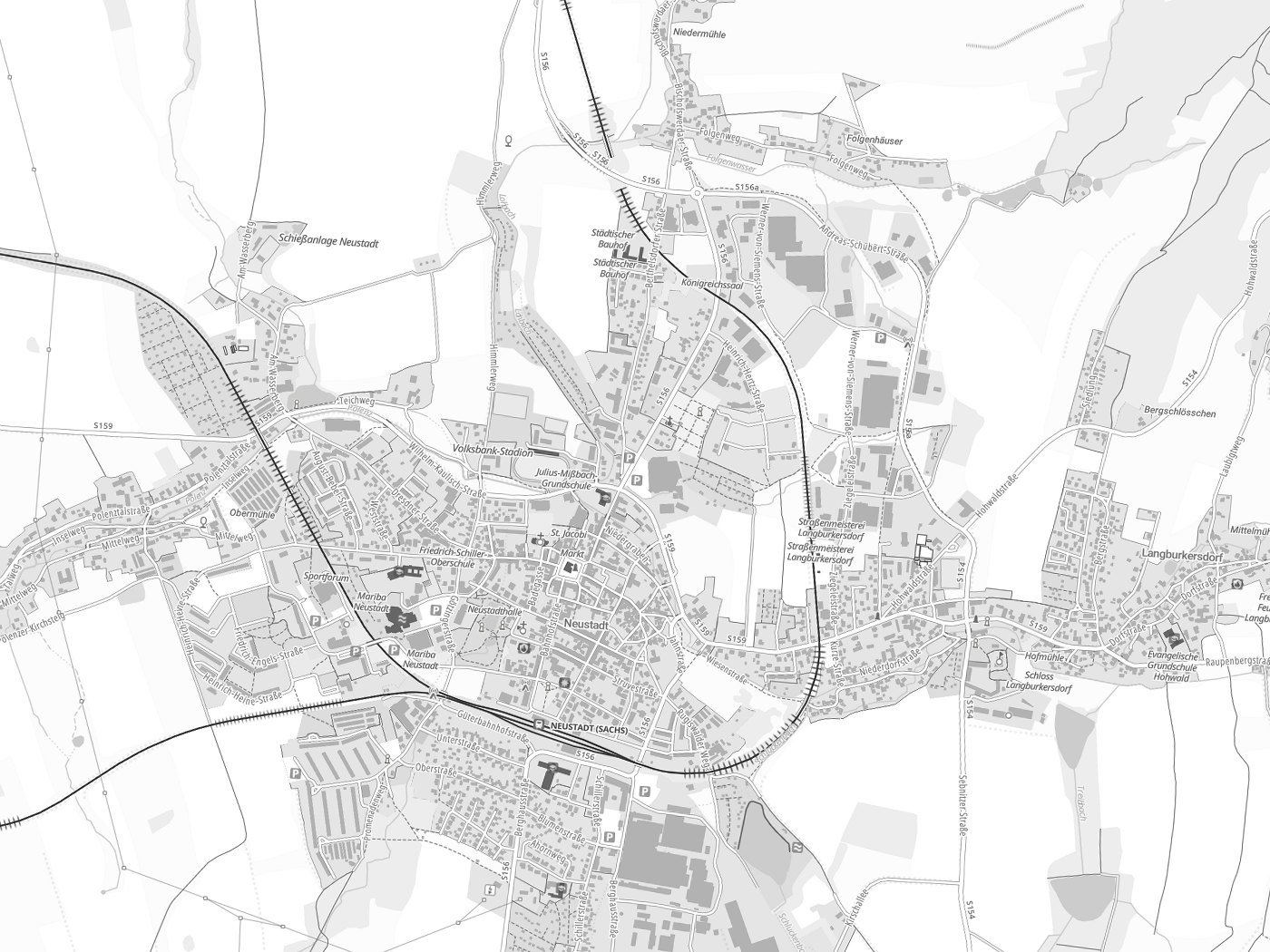 Kartenausschnitt Neustadt in Sachsen mit Gewässern