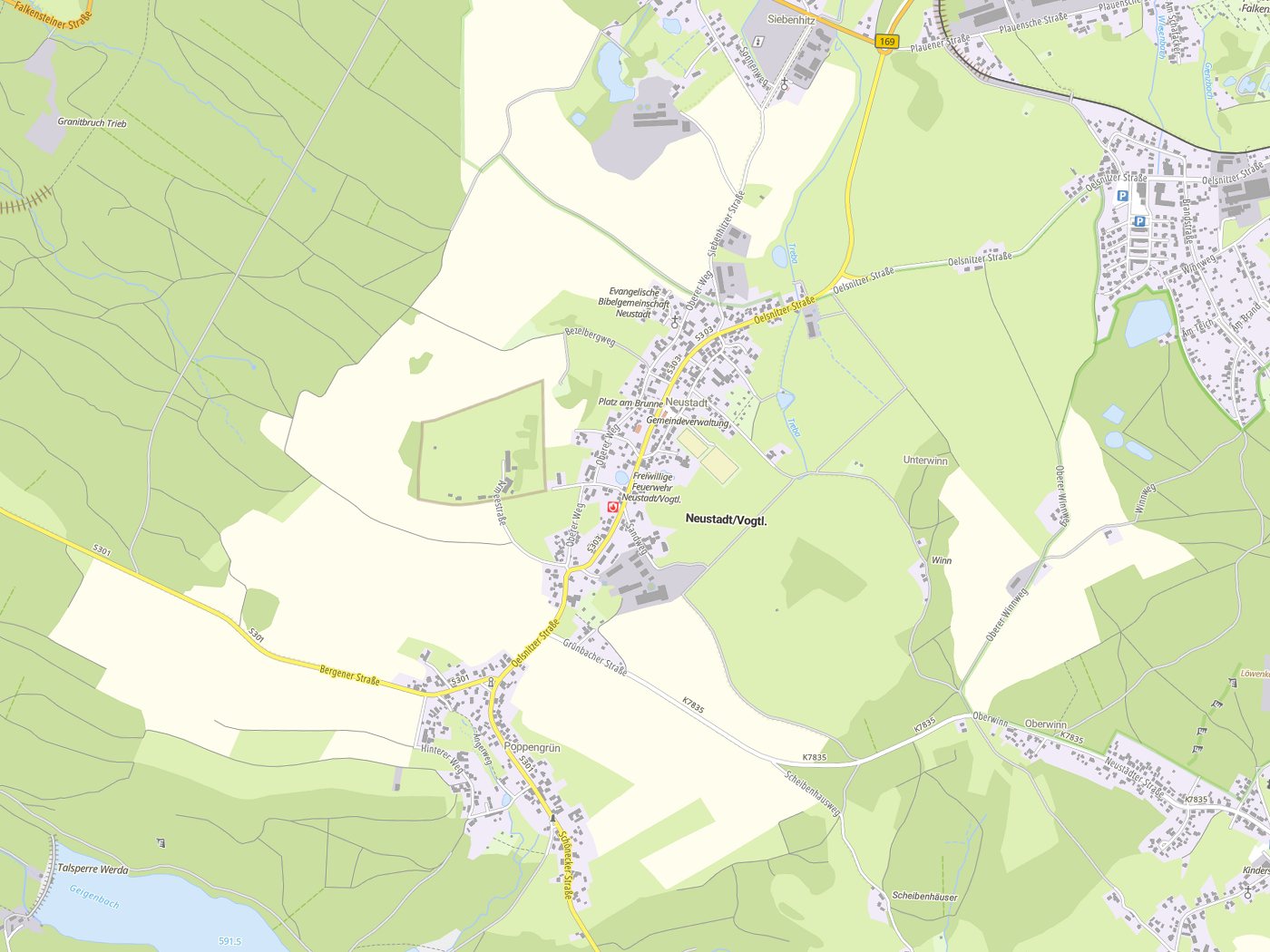 Kartenausschnitt Neustadt/Vogtl. mit Gewässern