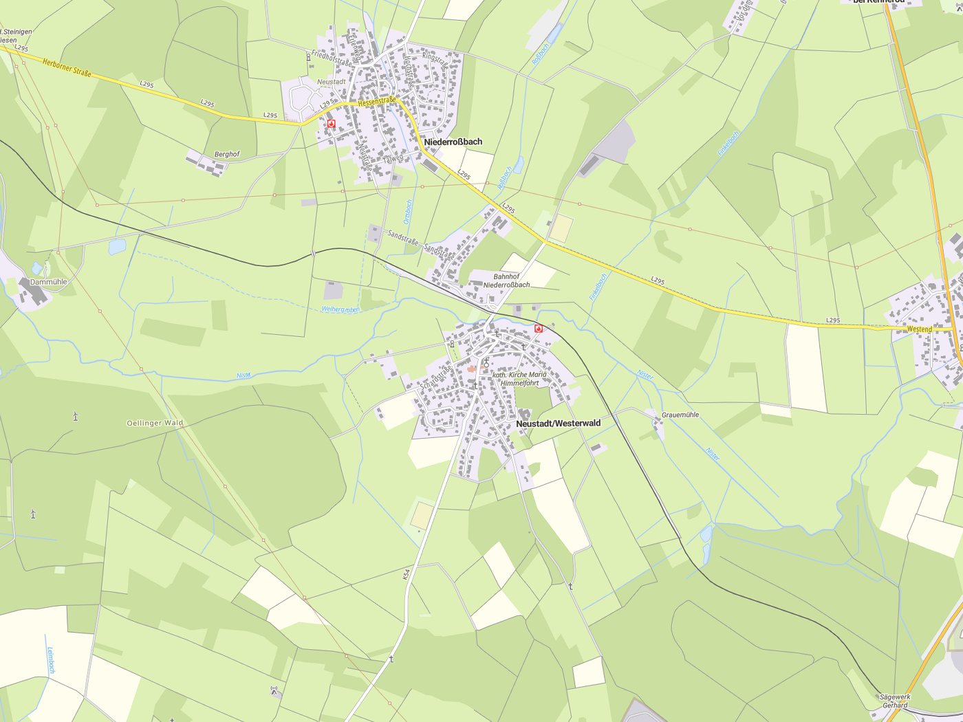 Kartenausschnitt Neustadt/ Westerwald mit Gewässern