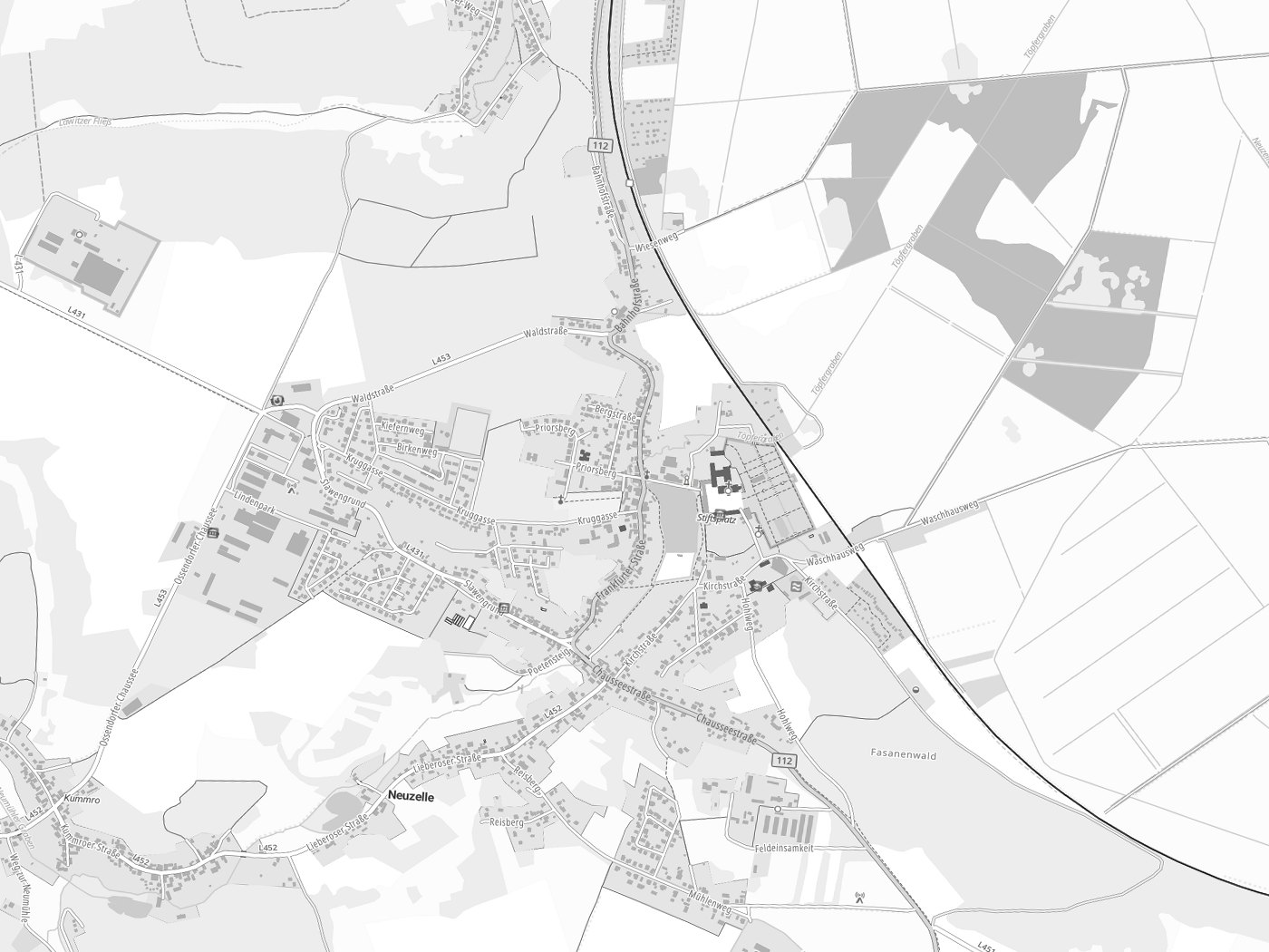 Kartenausschnitt Neuzelle mit Gewässern
