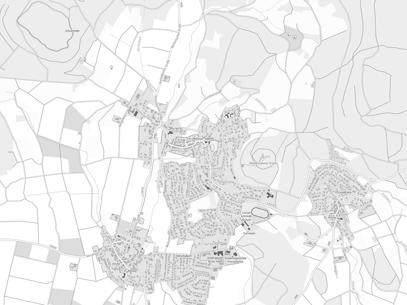 Kartenausschnitt Niedenstein mit Gewässern