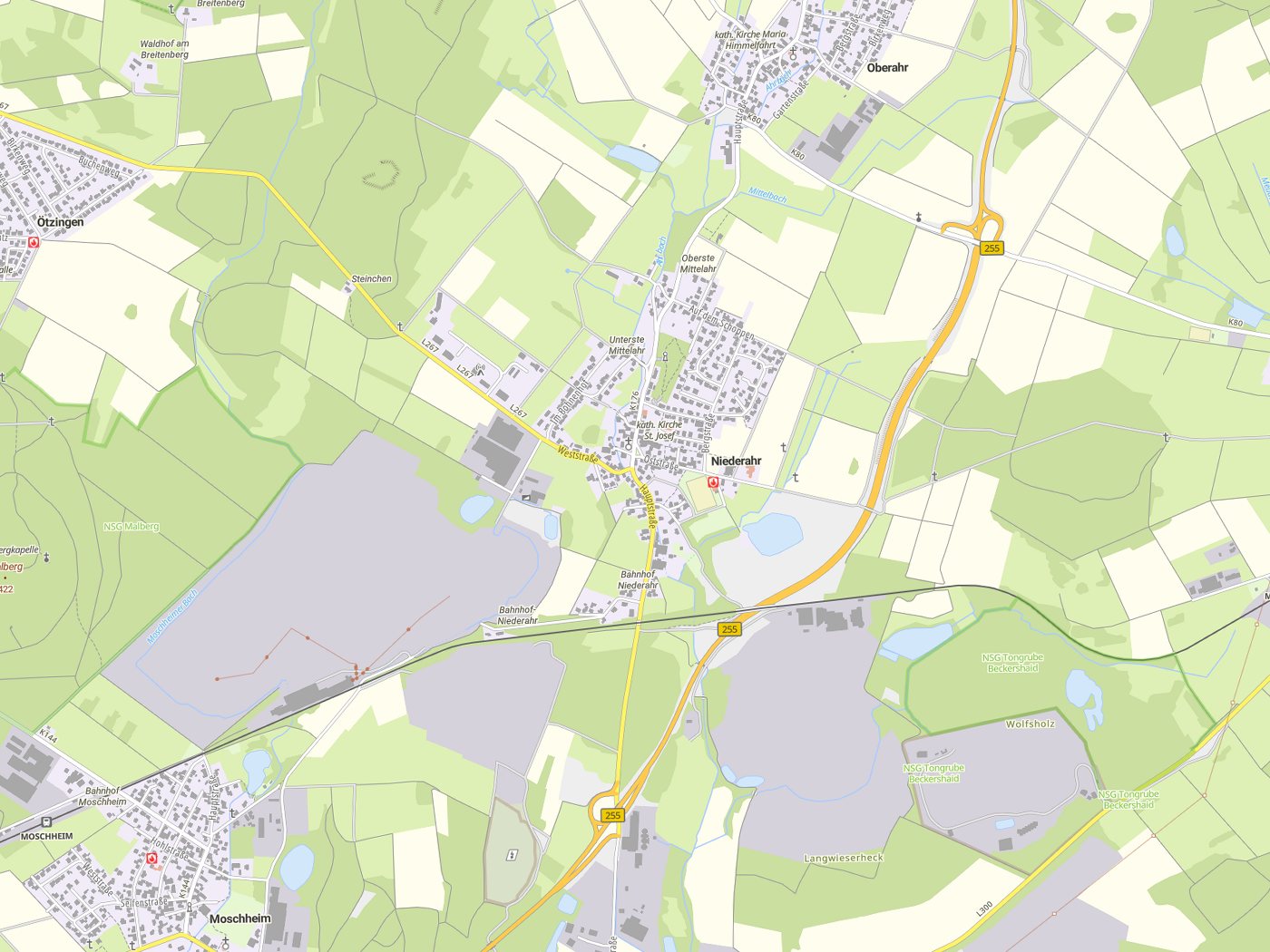 Kartenausschnitt Niederahr mit Gewässern