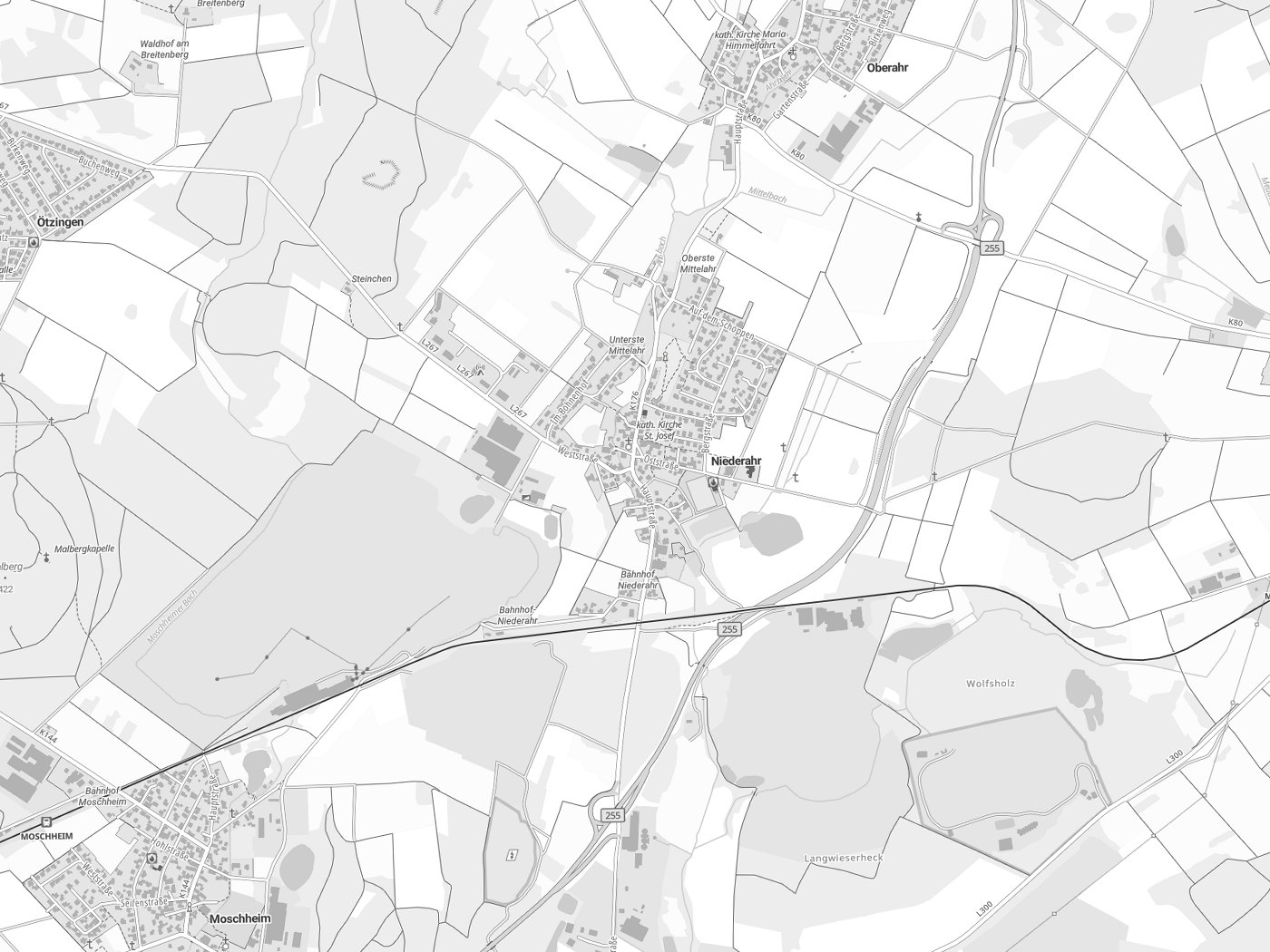 Kartenausschnitt Niederahr mit Gewässern
