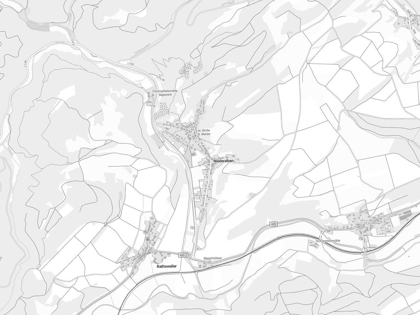 Kartenausschnitt Niederalben mit Gewässern