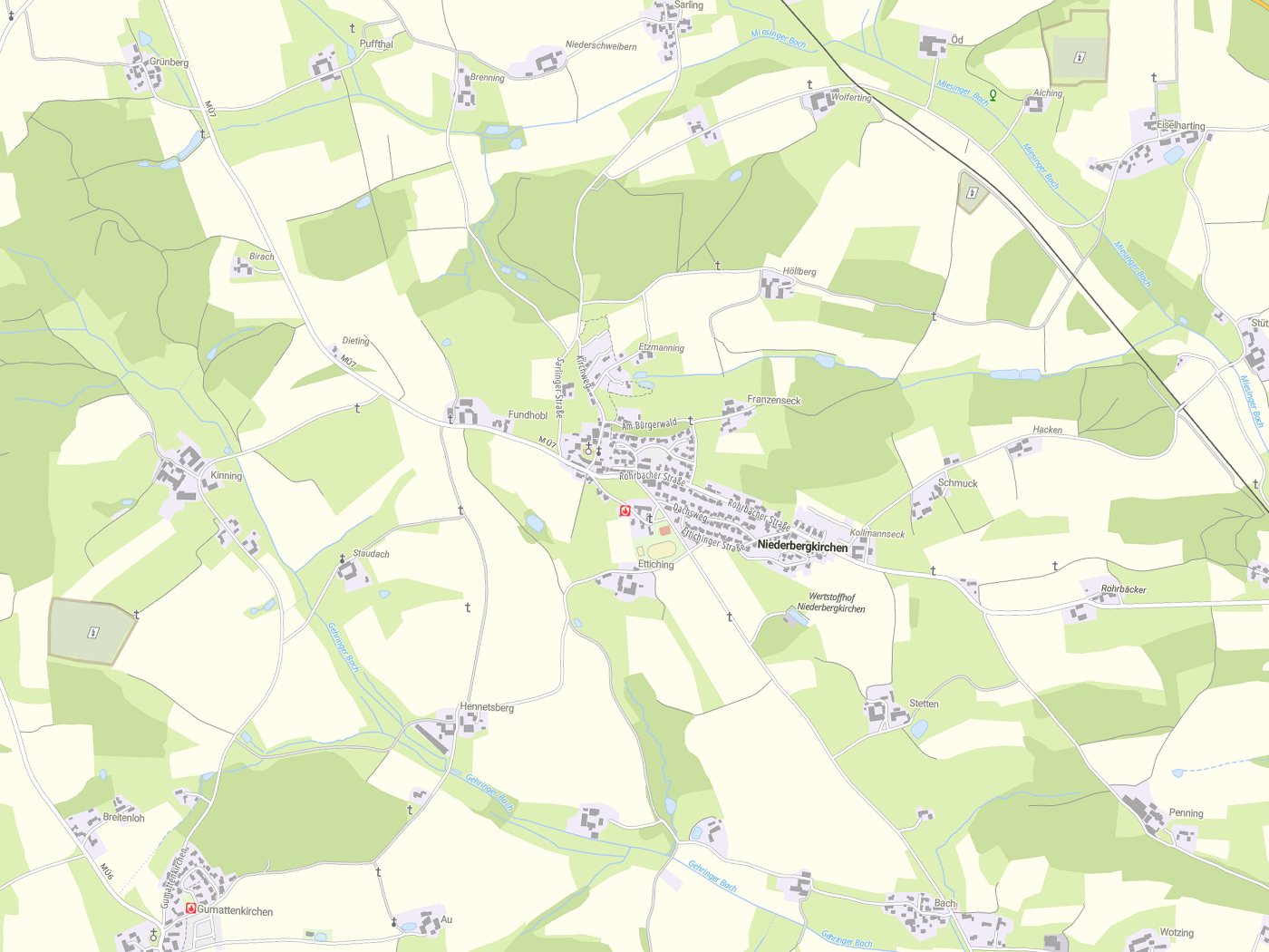 Kartenausschnitt Niederbergkirchen mit Gewässern