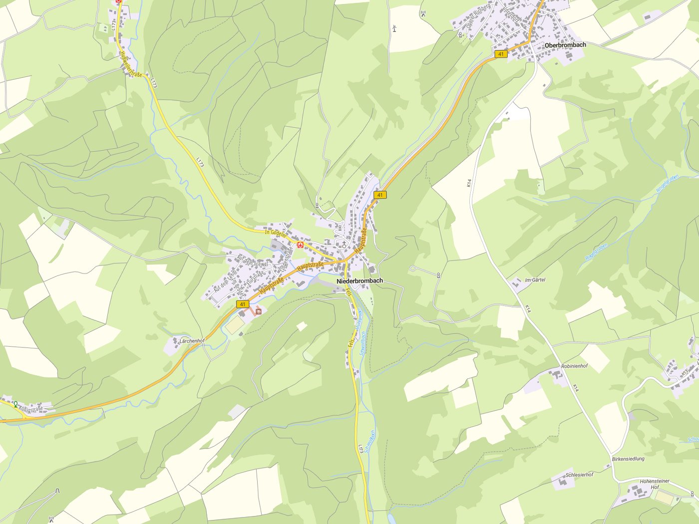 Kartenausschnitt Niederbrombach mit Gewässern