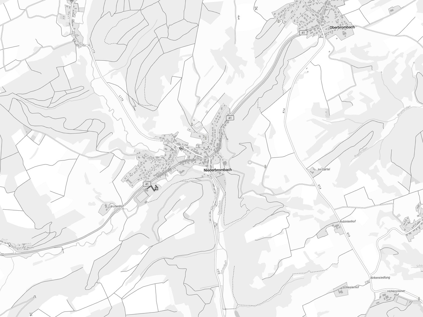 Kartenausschnitt Niederbrombach mit Gewässern