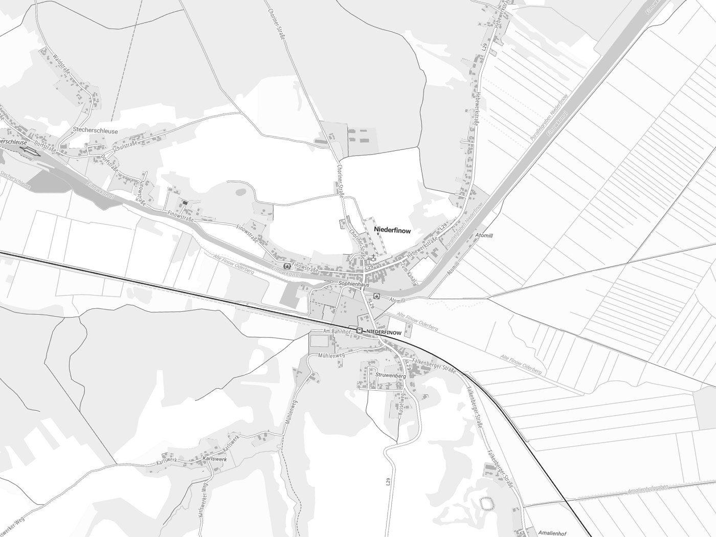 Kartenausschnitt Niederfinow mit Gewässern