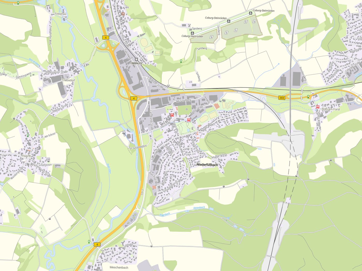 Kartenausschnitt Niederfüllbach mit Gewässern