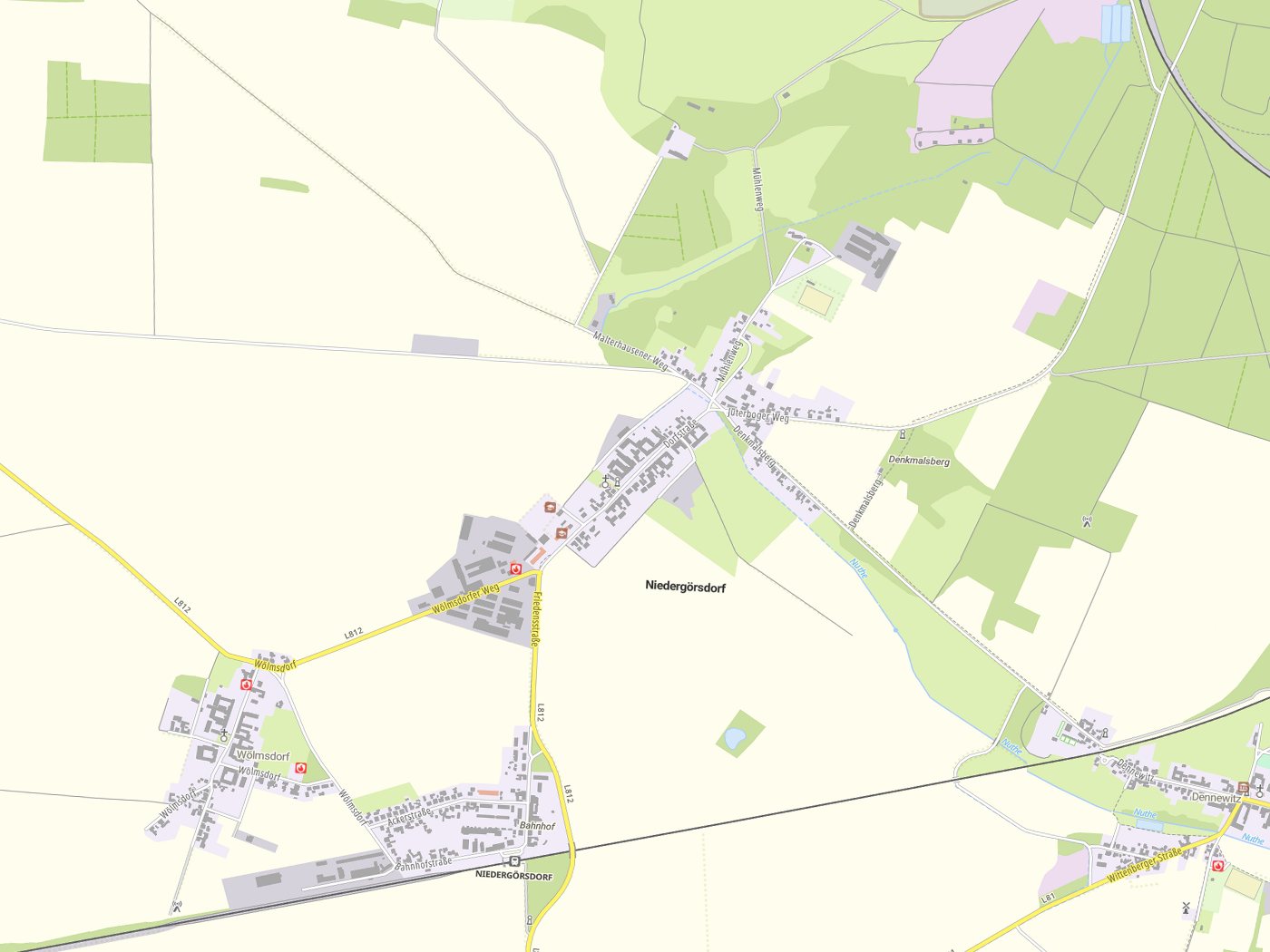 Kartenausschnitt Niedergörsdorf mit Gewässern