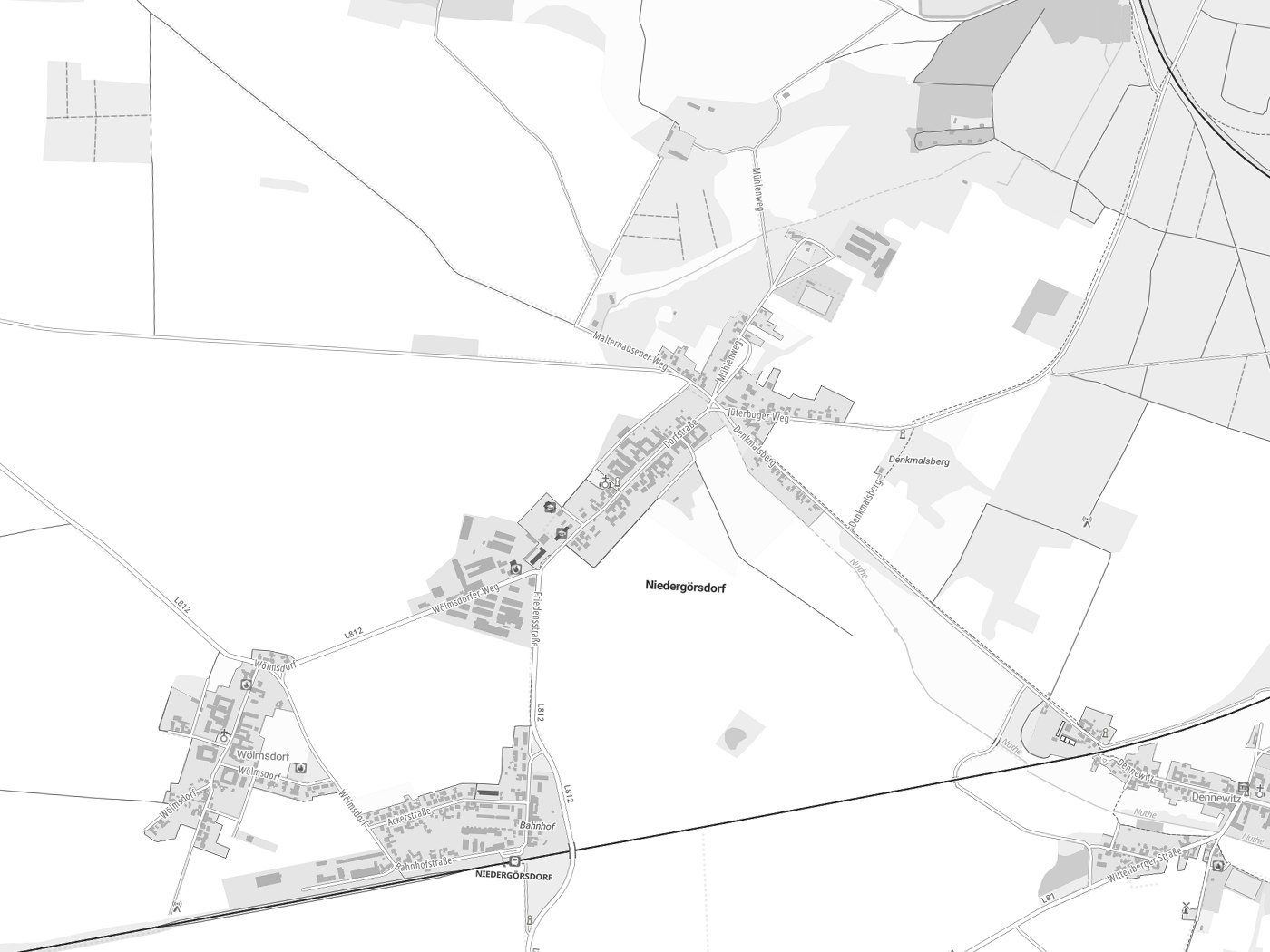 Kartenausschnitt Niedergörsdorf mit Gewässern
