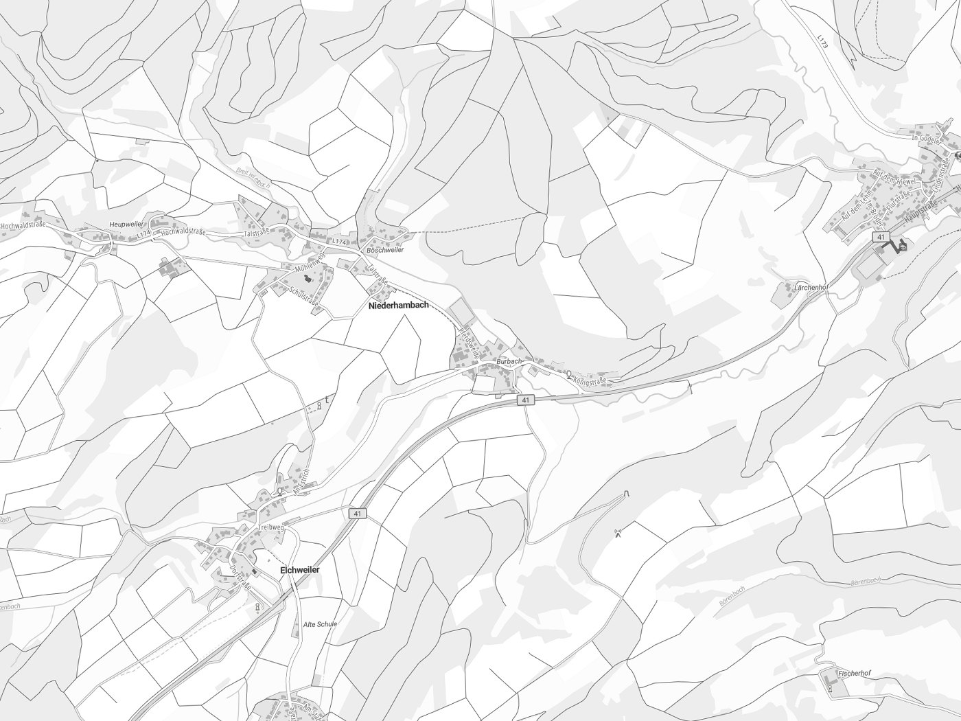 Kartenausschnitt Niederhambach mit Gewässern