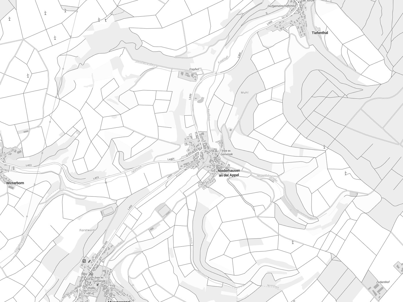 Kartenausschnitt Niederhausen an der Appel mit Gewässern