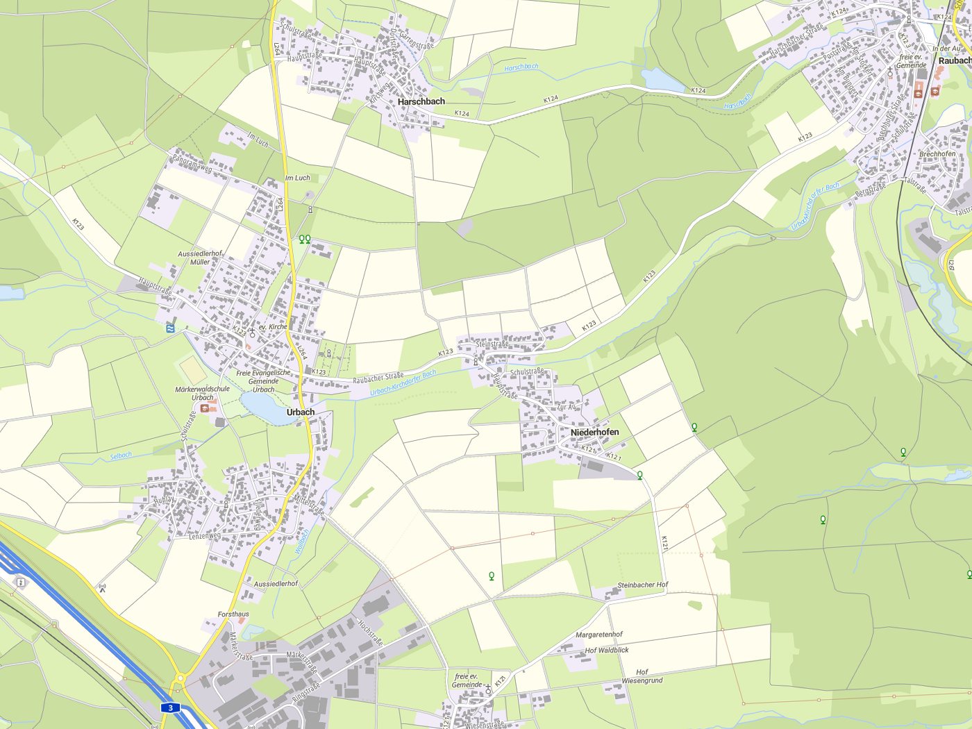 Kartenausschnitt Niederhofen mit Gewässern
