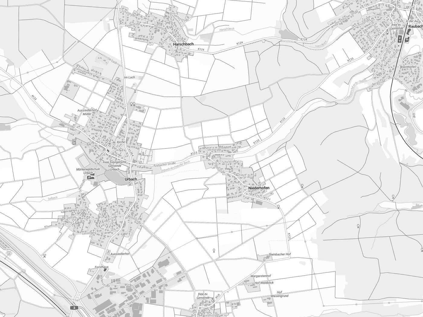 Kartenausschnitt Niederhofen mit Gewässern